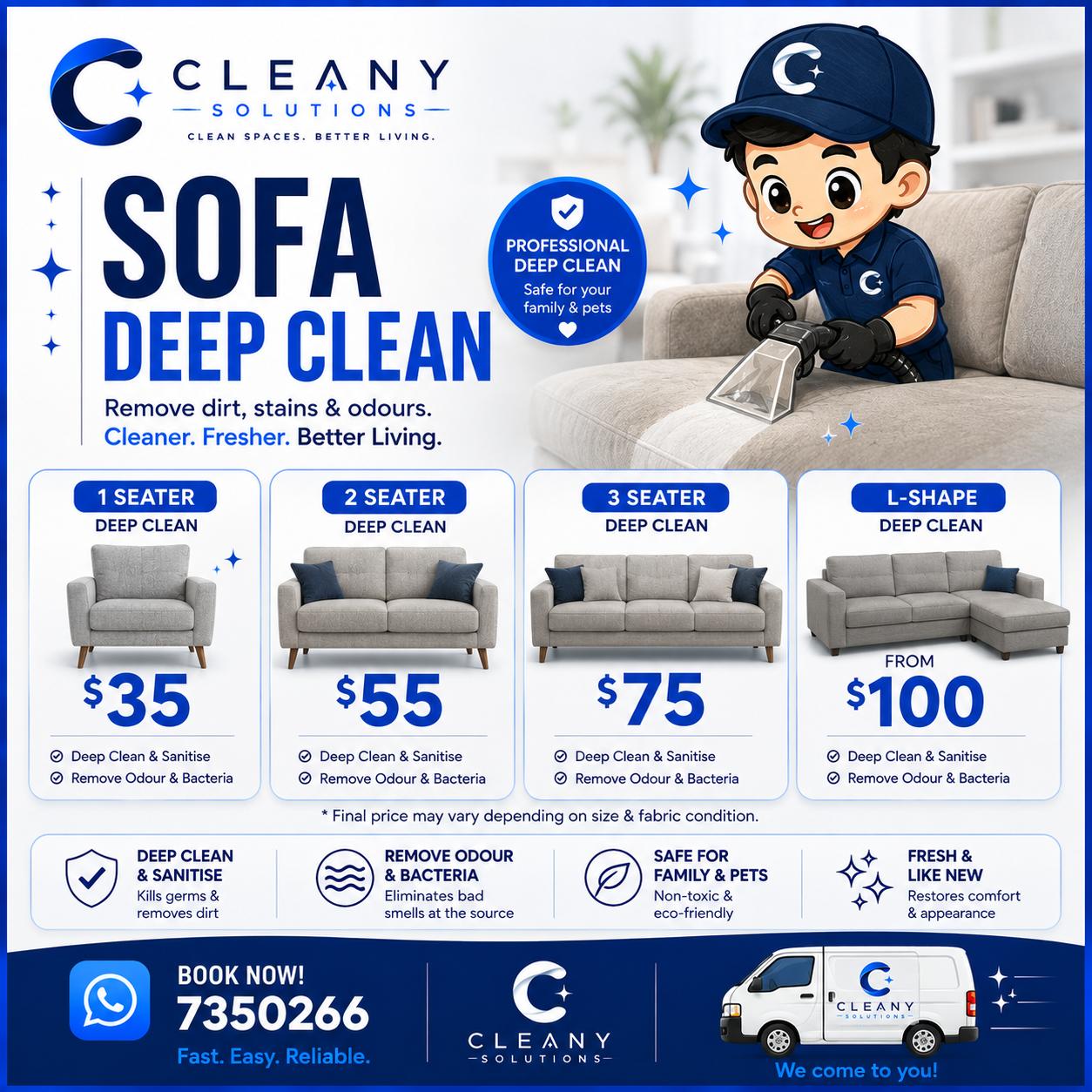 Cleany Solutions sofa deep-cleaning service options